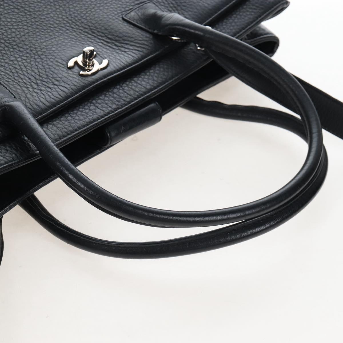 CHANEL Executive Tote Bag Leather 2way Black Silver CC Auth BA15992SAM
