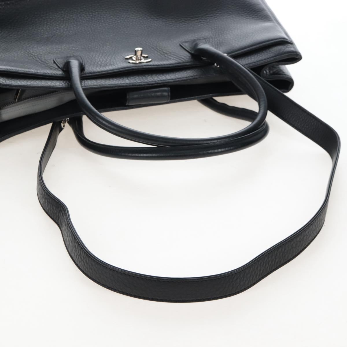 CHANEL Executive Tote Bag Leather 2way Black Silver CC Auth BA15992SAM