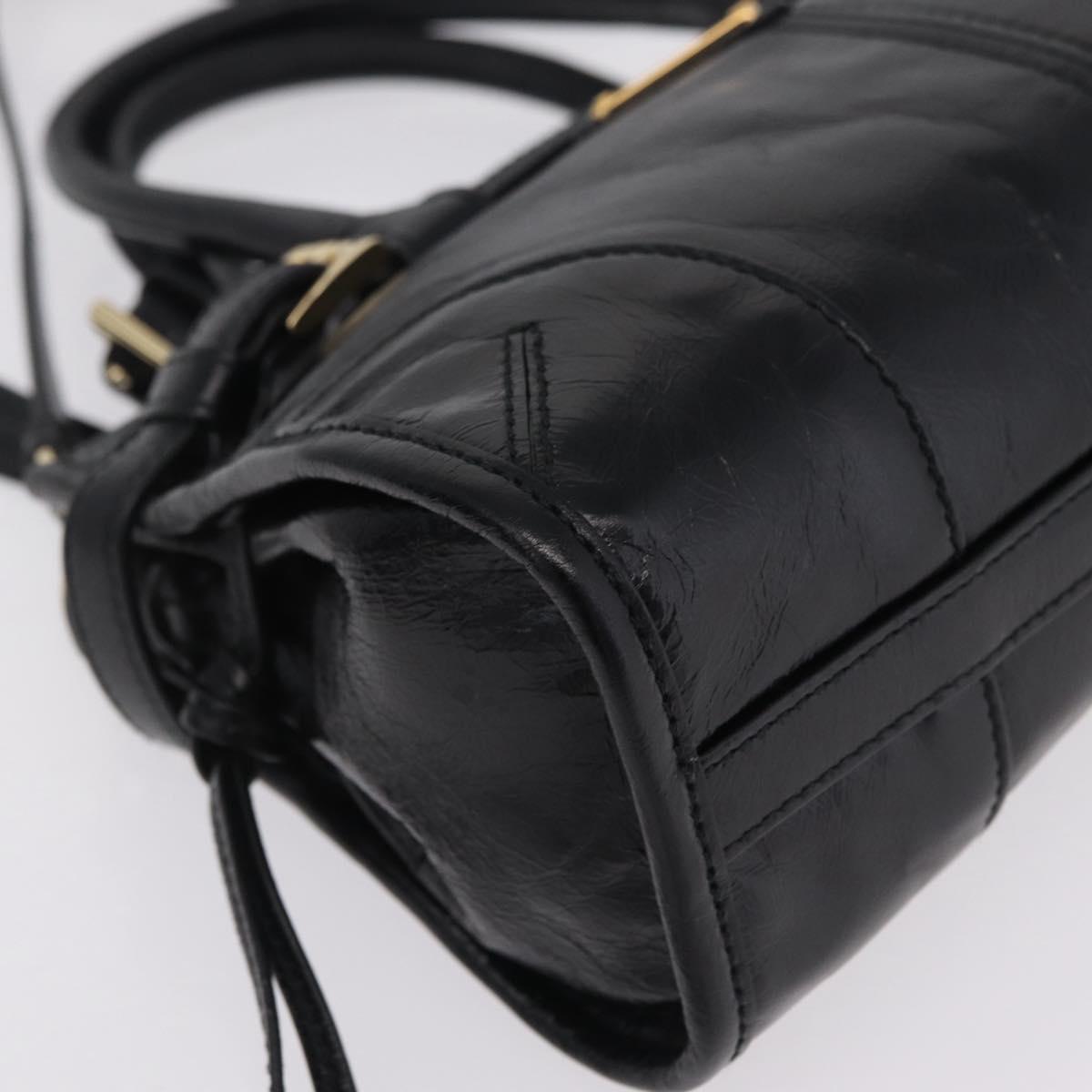 PRADA Hand Bag Leather 2way Black Gold Auth BA15993SAM