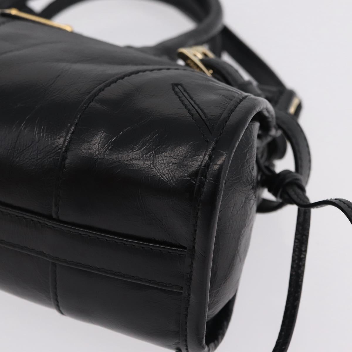 PRADA Hand Bag Leather 2way Black Gold Auth BA15993SAM