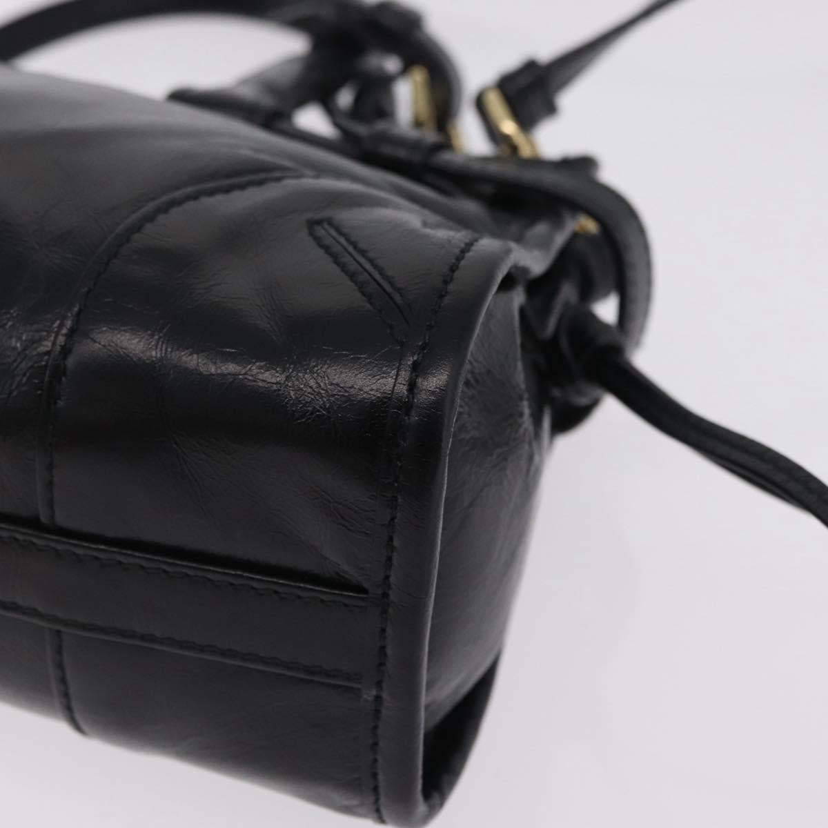 PRADA Hand Bag Leather 2way Black Gold Auth BA15993SAM