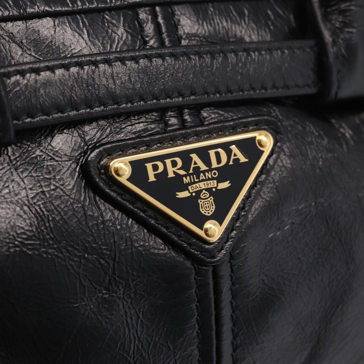 PRADA Hand Bag Leather 2way Black Gold Auth BA15993SAM