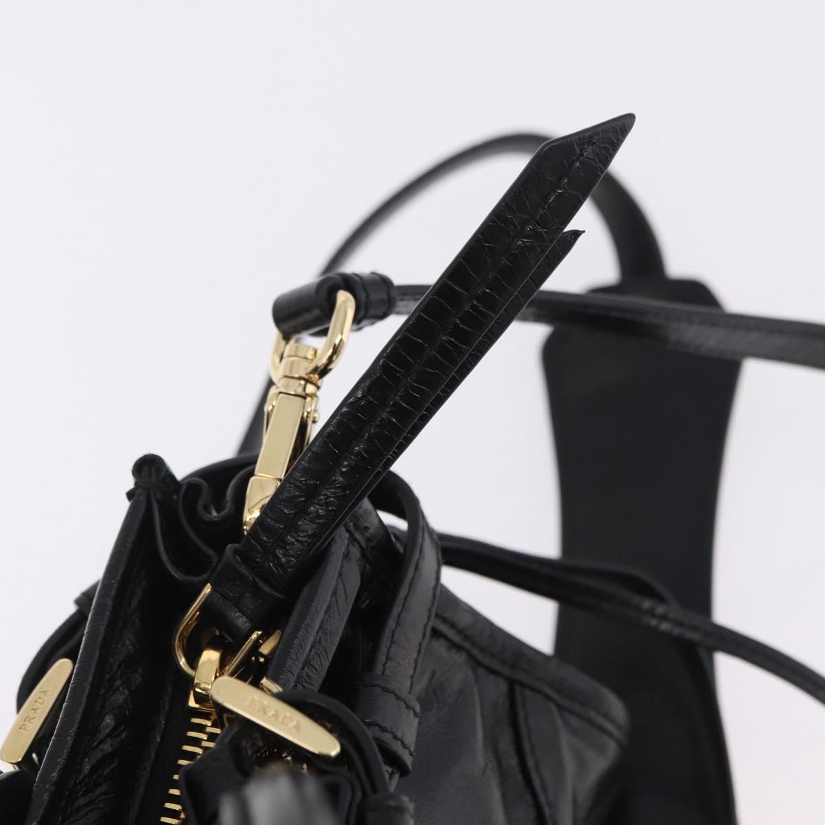 PRADA Hand Bag Leather 2way Black Gold Auth BA15993SAM