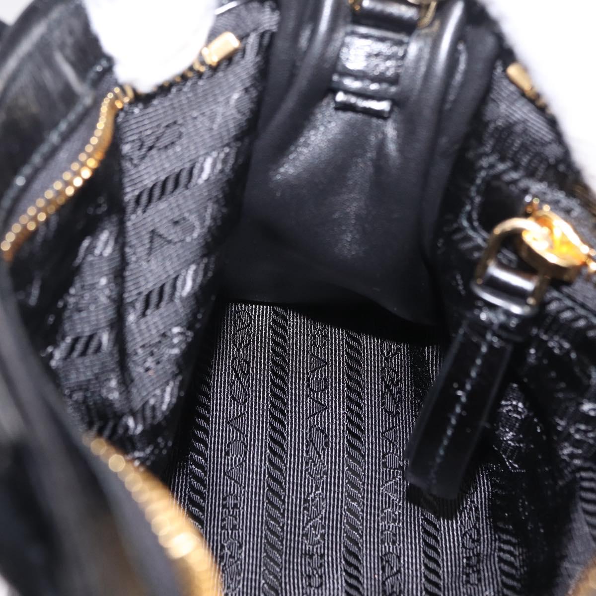 PRADA Hand Bag Leather 2way Black Gold Auth BA15993SAM