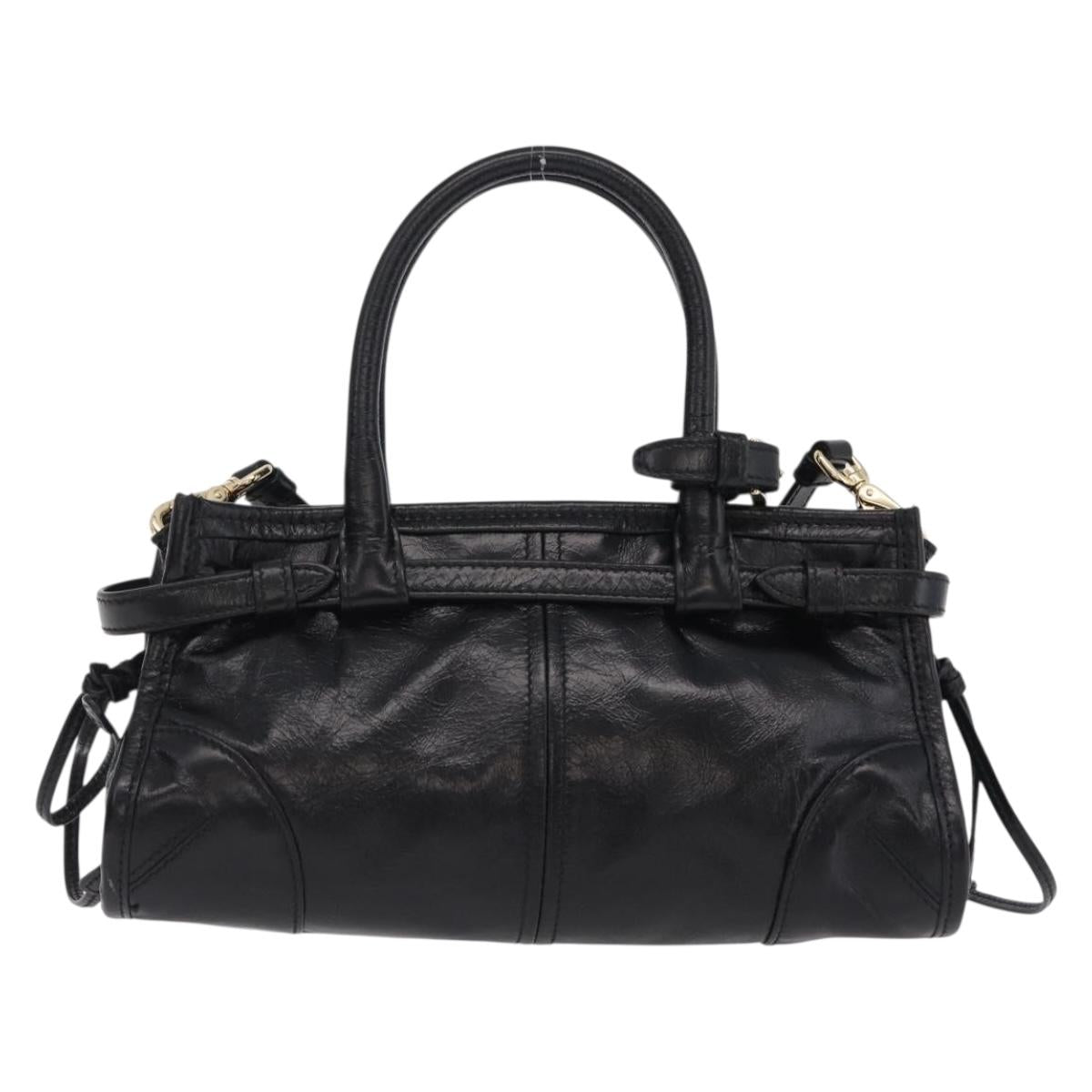 PRADA Hand Bag Leather 2way Black Gold Auth BA15993SAM