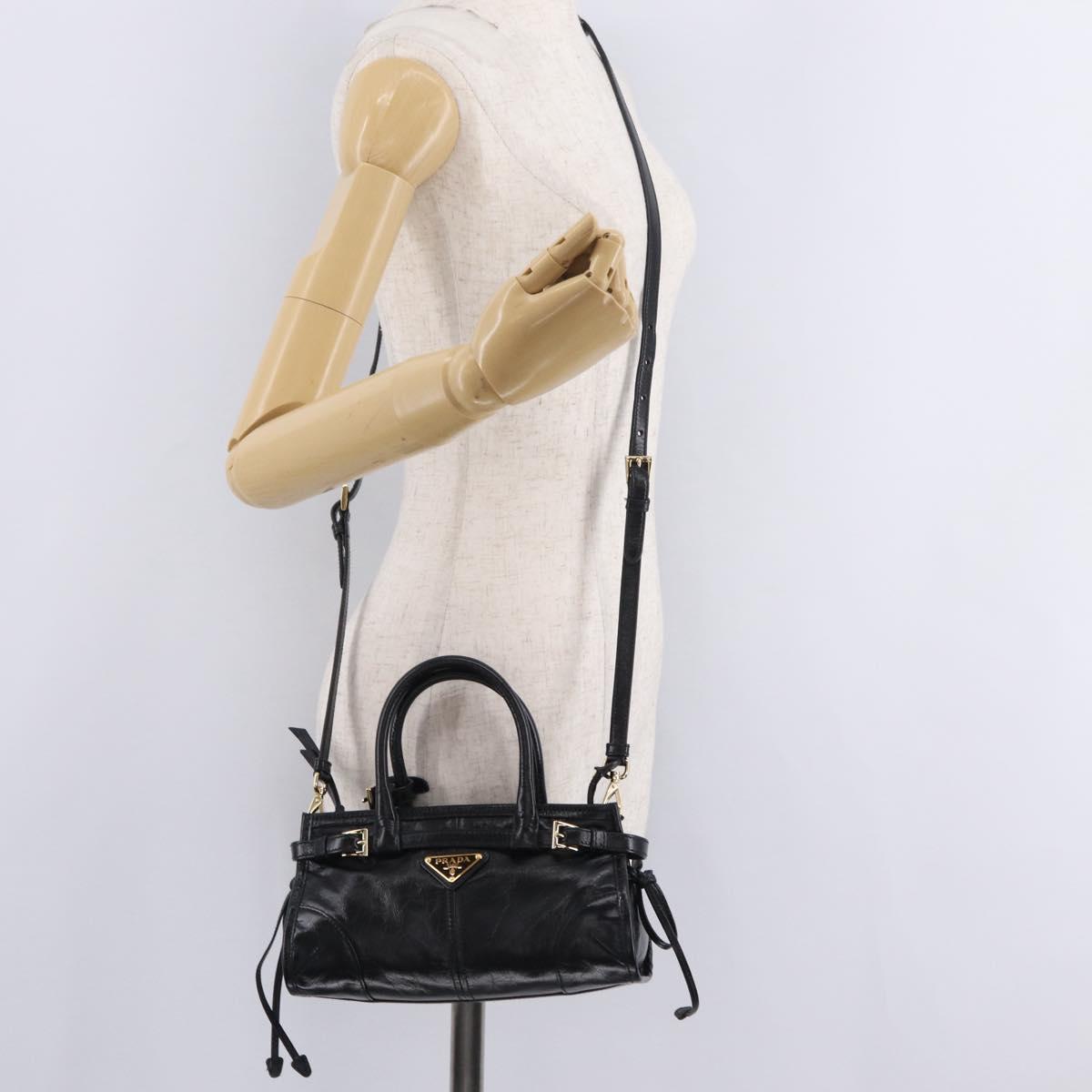 PRADA Hand Bag Leather 2way Black Gold Auth BA15993SAM