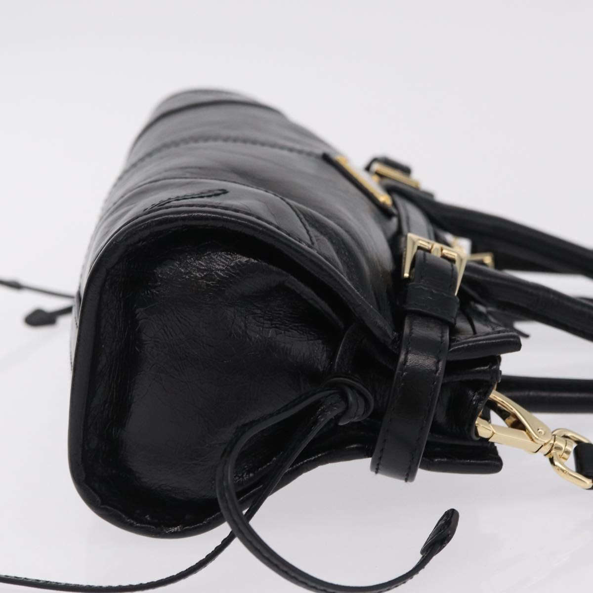 PRADA Hand Bag Leather 2way Black Gold Auth BA15993SAM