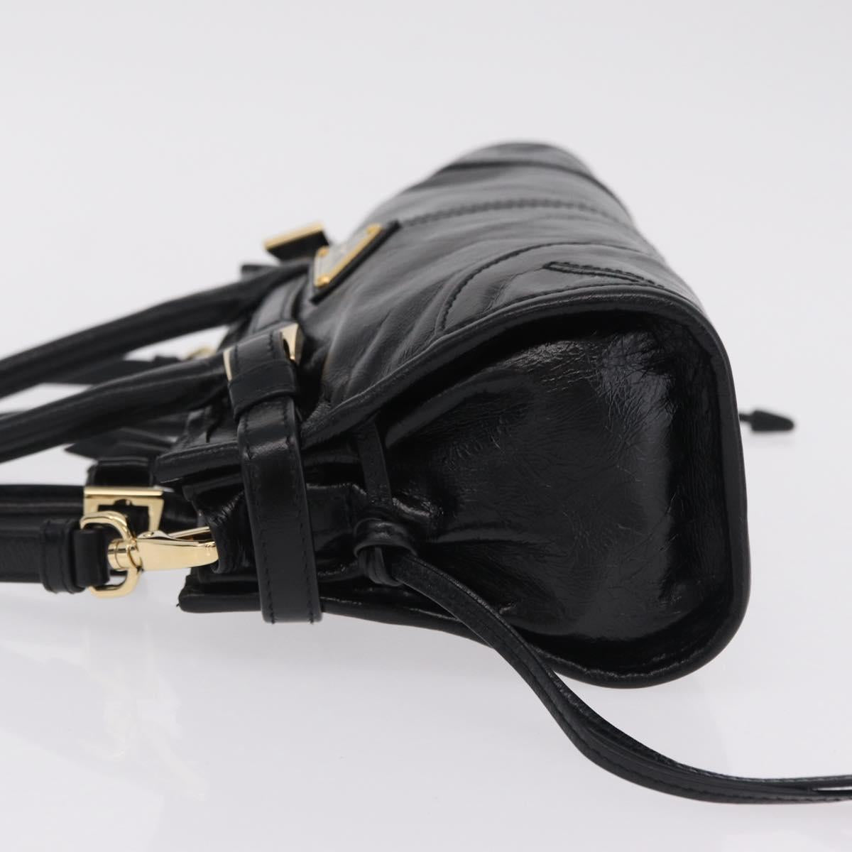 PRADA Hand Bag Leather 2way Black Gold Auth BA15993SAM