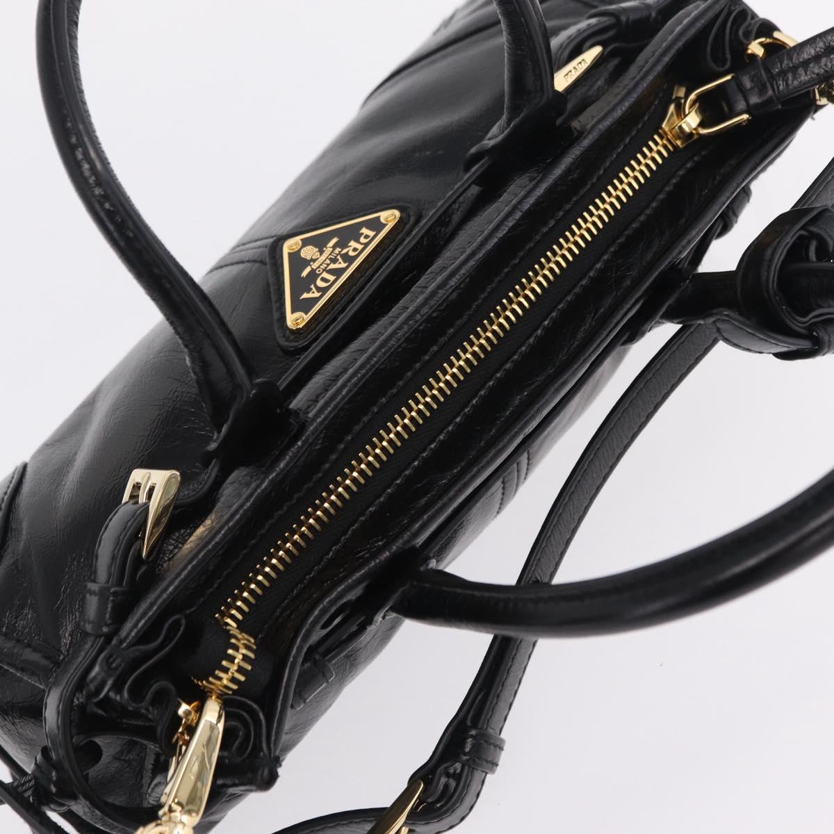 PRADA Hand Bag Leather 2way Black Gold Auth BA15993SAM