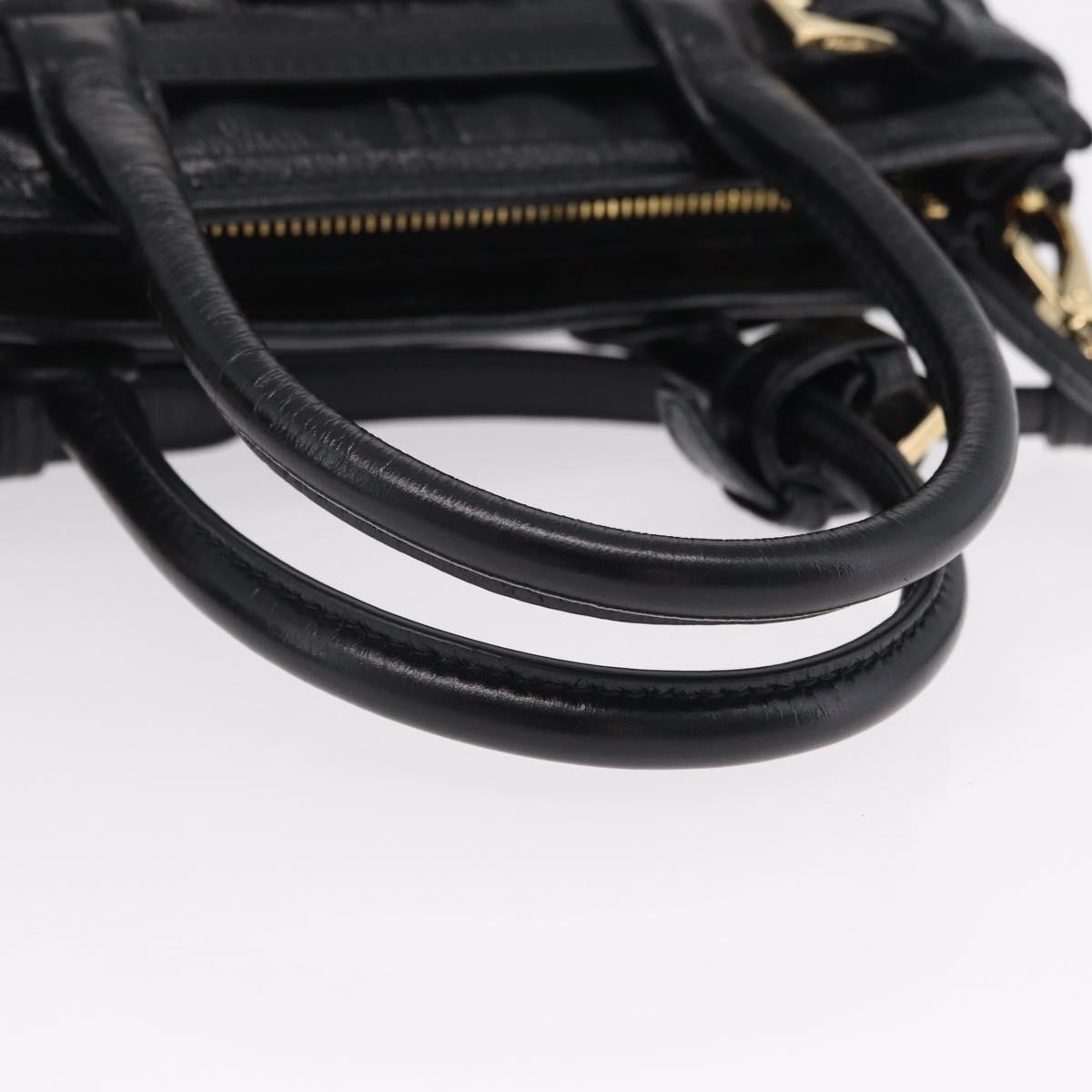 PRADA Hand Bag Leather 2way Black Gold Auth BA15993SAM