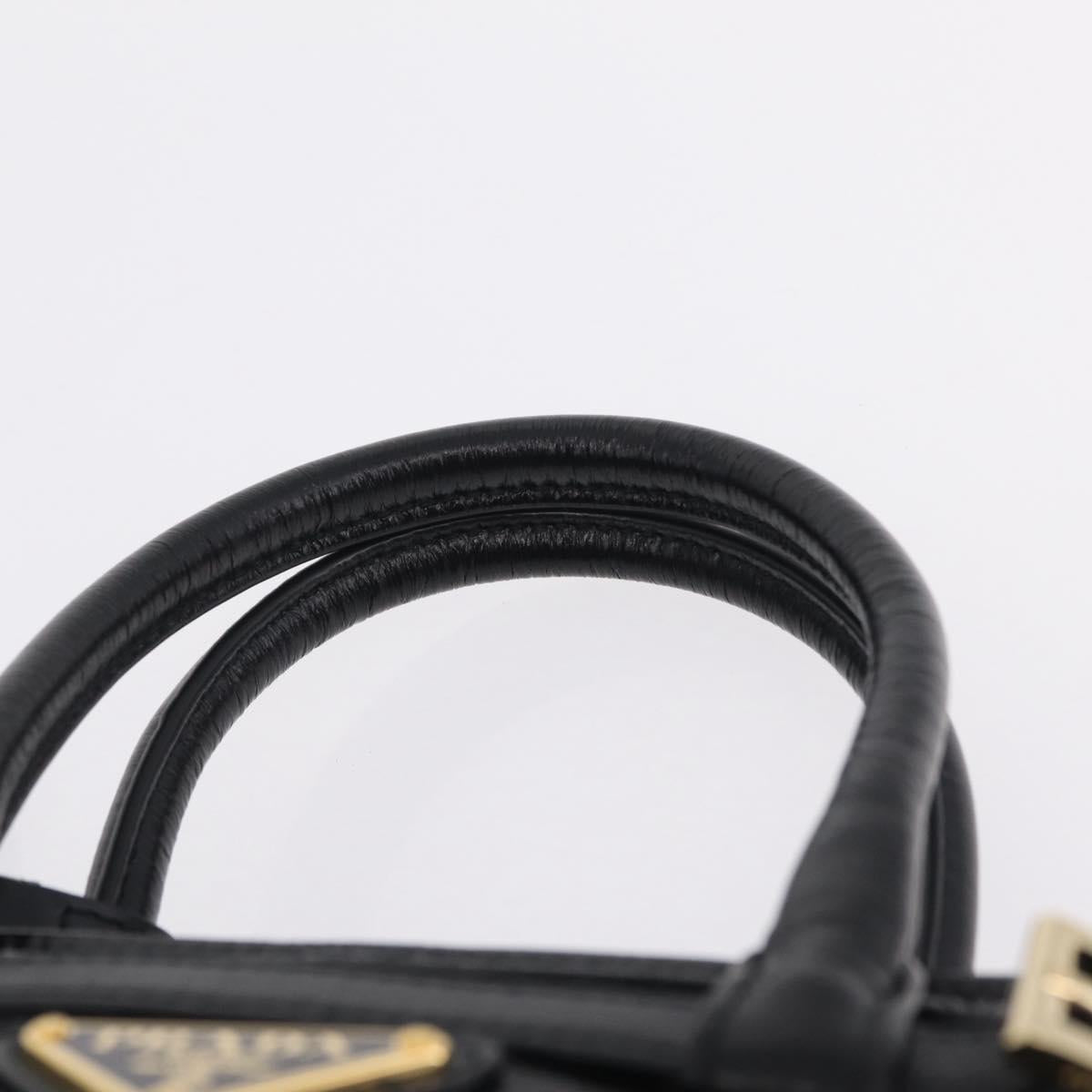 PRADA Hand Bag Leather 2way Black Gold Auth BA15993SAM