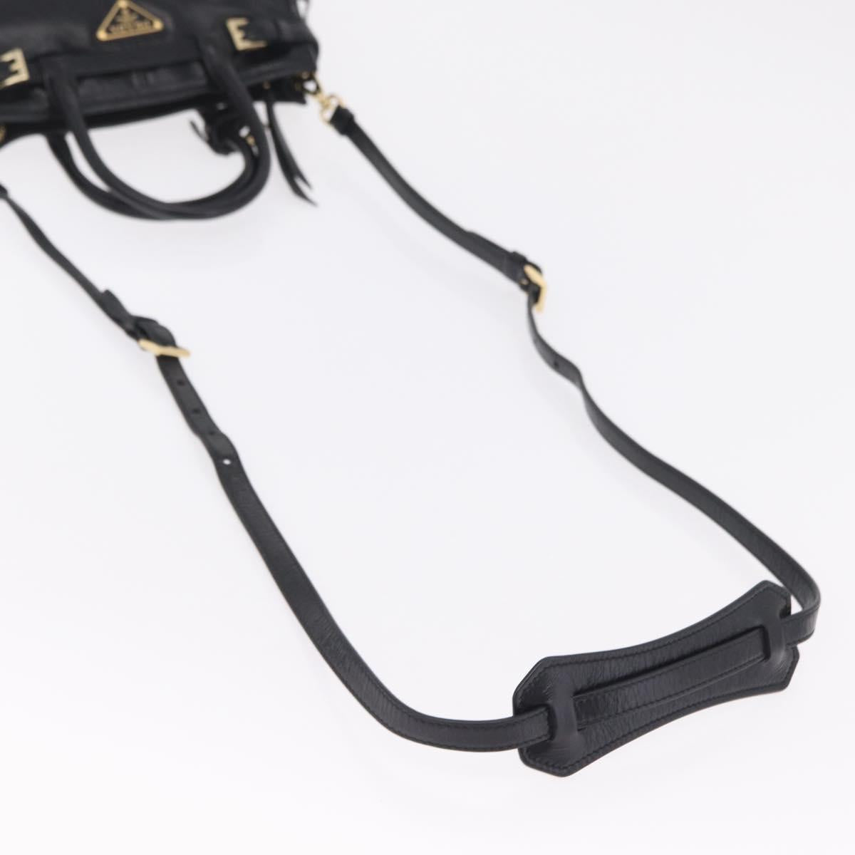 PRADA Hand Bag Leather 2way Black Gold Auth BA15993SAM