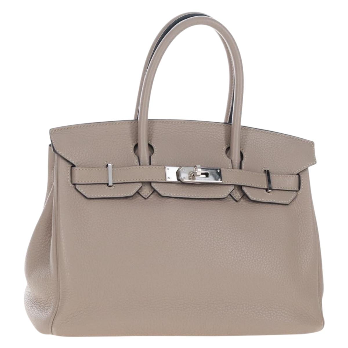 HERMES Birkin 30 Hand Bag Taurillon Leather Beige Silver Auth BA15994SM