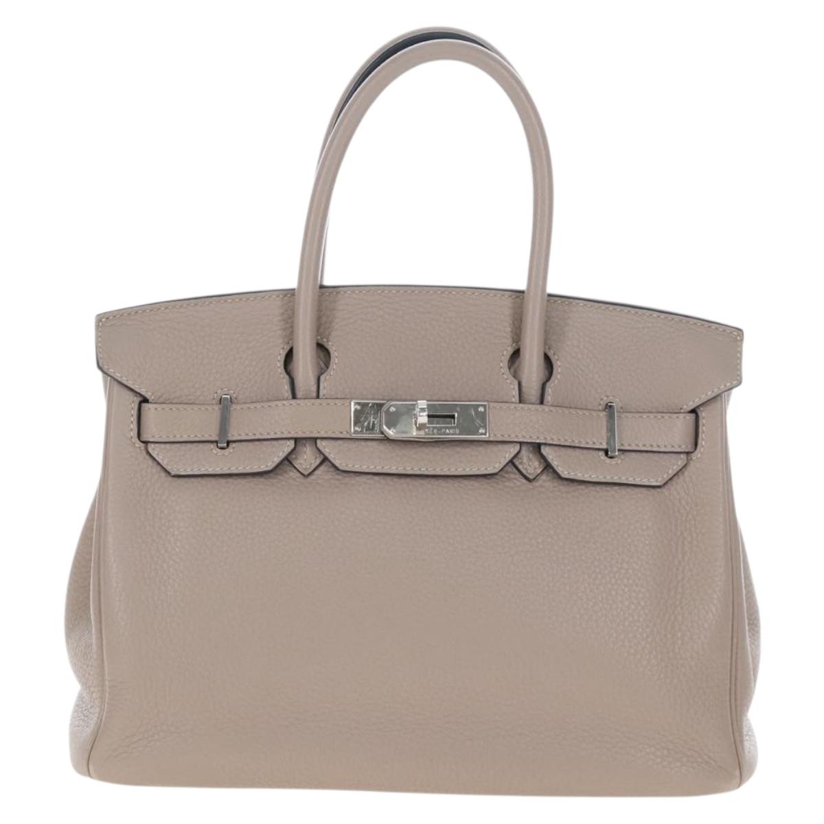 HERMES Birkin 30 Hand Bag Taurillon Leather Beige Silver Auth BA15994SM