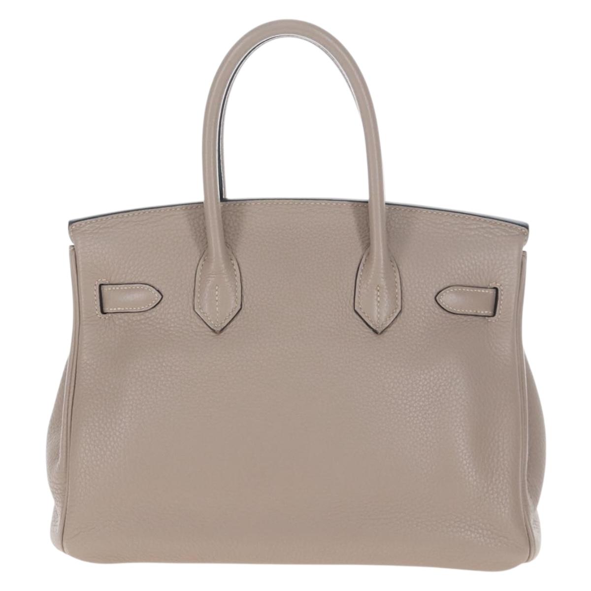 HERMES Birkin 30 Hand Bag Taurillon Leather Beige Silver Auth BA15994SM