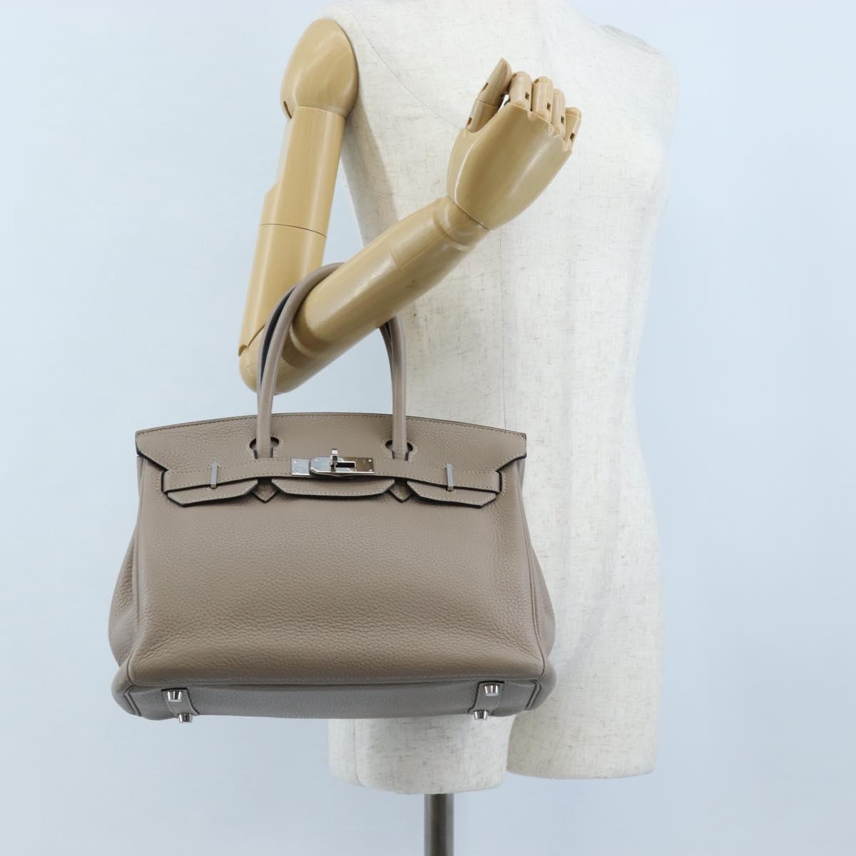 HERMES Birkin 30 Hand Bag Taurillon Leather Beige Silver Auth BA15994SM