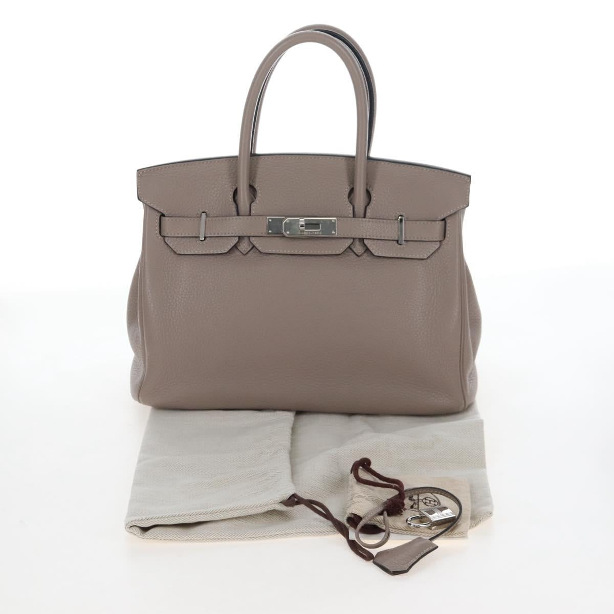 HERMES Birkin 30 Hand Bag Taurillon Leather Beige Silver Auth BA15994SM