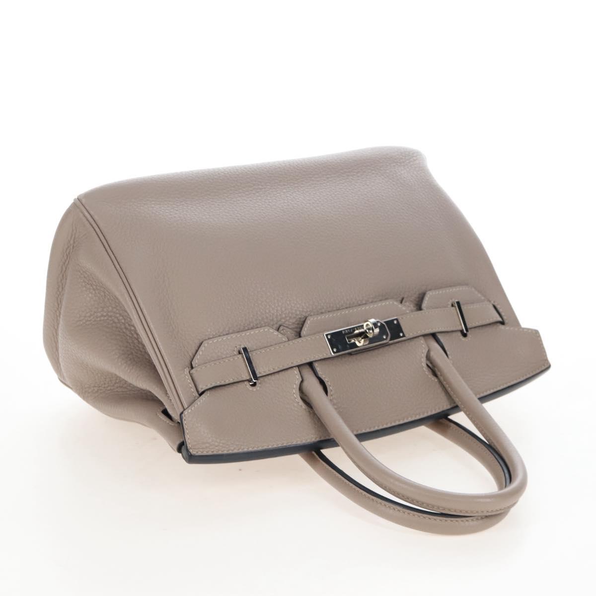 HERMES Birkin 30 Hand Bag Taurillon Leather Beige Silver Auth BA15994SM