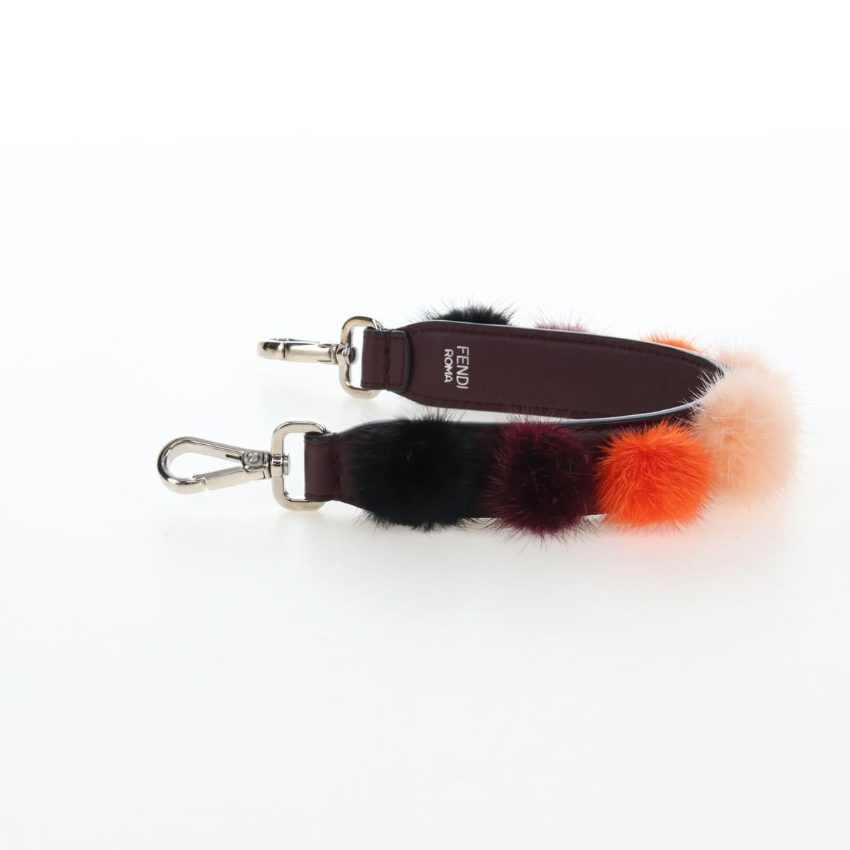FENDI Shoulder Strap Fur 15"" Bordeaux Silver Auth BA16008M
