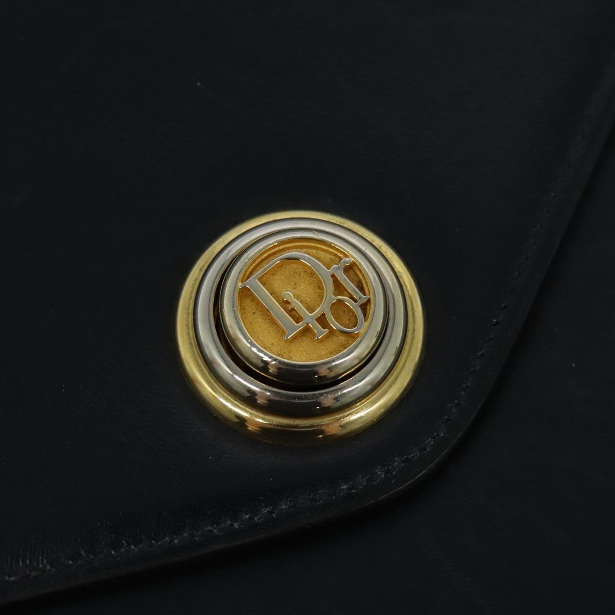 Christian Dior Shoulder Bag Leather Black Gold Auth BA1601