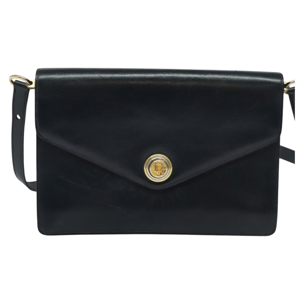 Christian Dior Shoulder Bag Leather Black Gold Auth BA1601