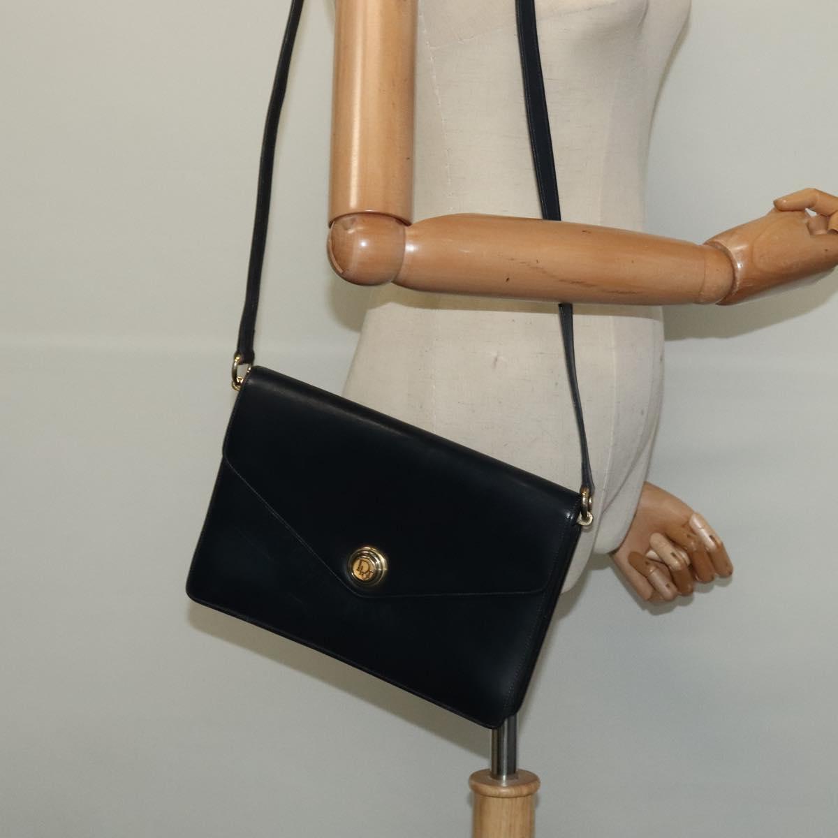 Christian Dior Shoulder Bag Leather Black Gold Auth BA1601