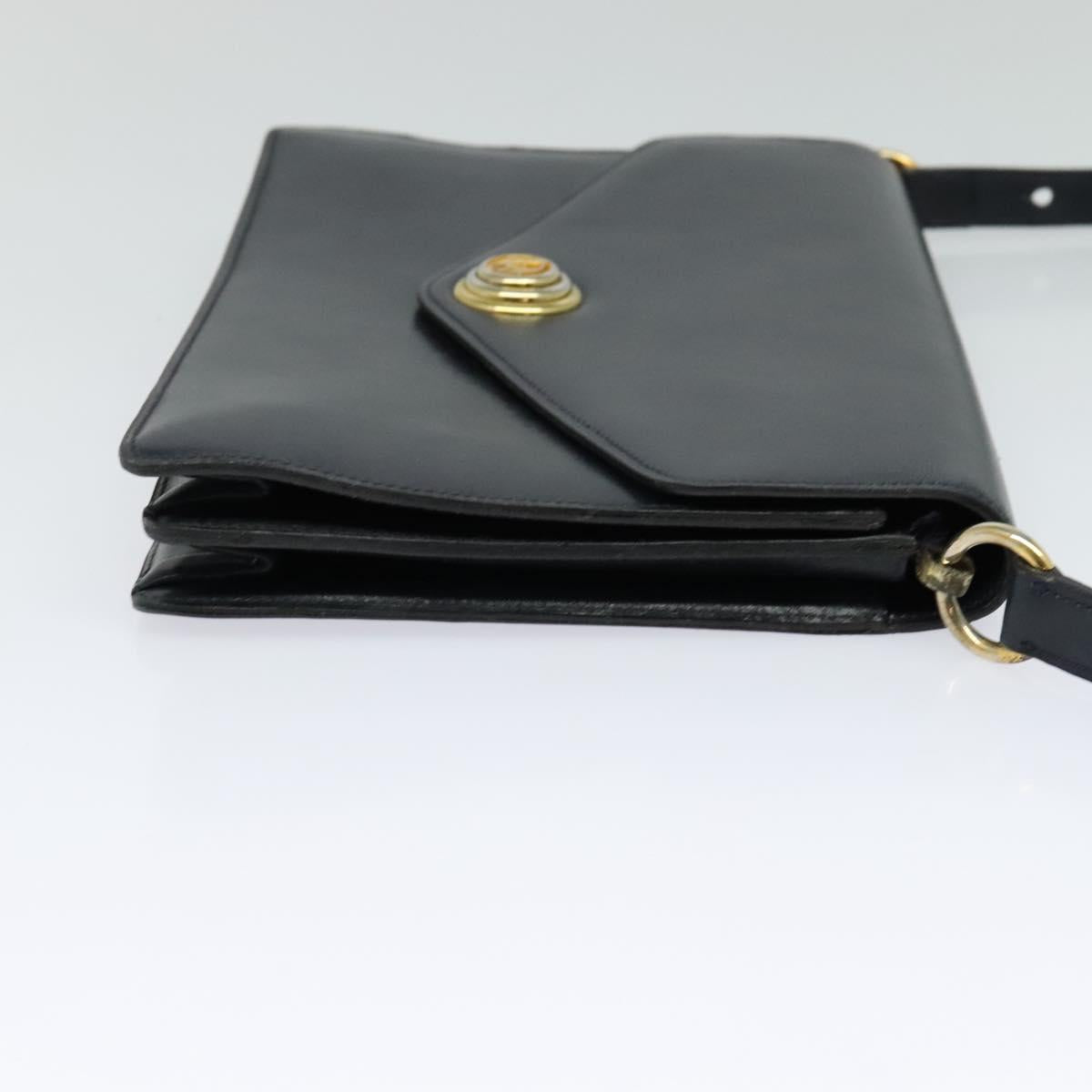 Christian Dior Shoulder Bag Leather Black Gold Auth BA1601