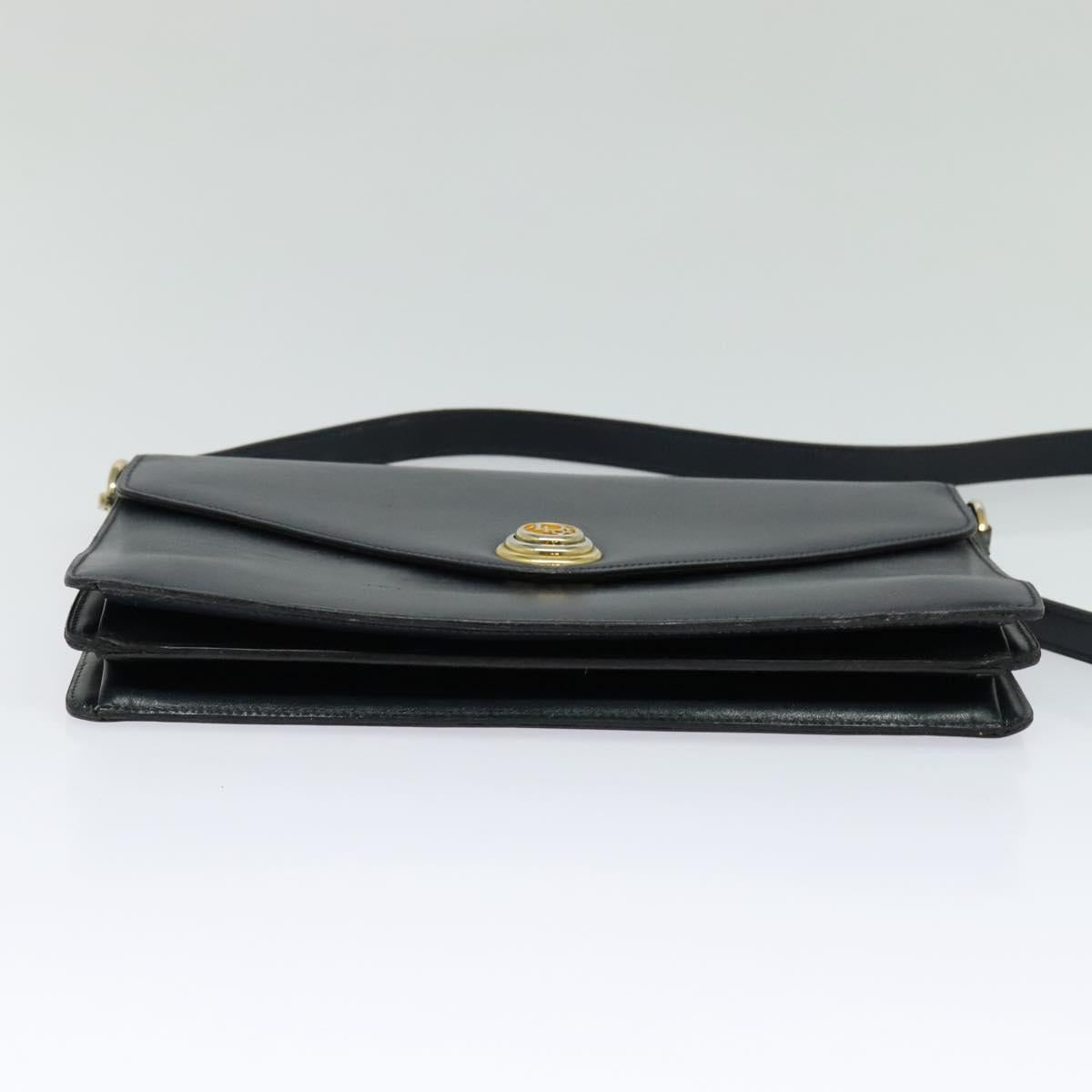 Christian Dior Shoulder Bag Leather Black Gold Auth BA1601