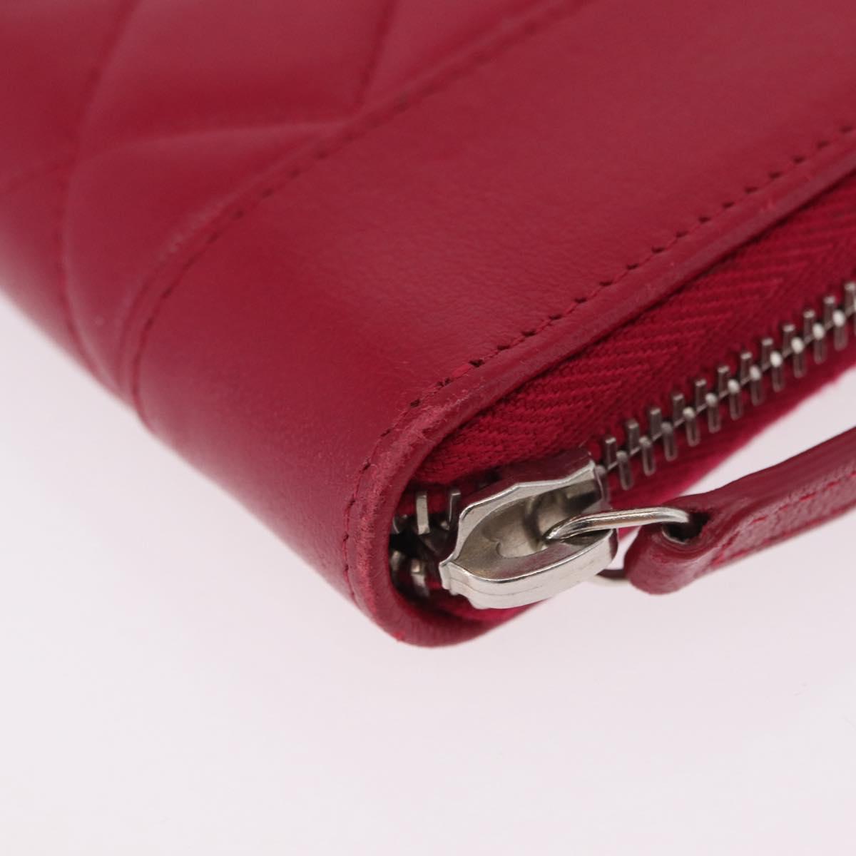 CHANEL Mademoiselle Matelasse Long Wallet Lamb Skin Red Silver CC Auth BA16010A