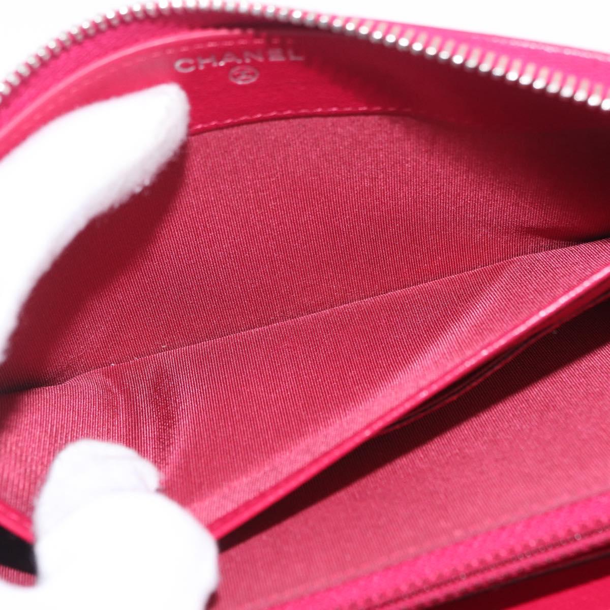 CHANEL Mademoiselle Matelasse Long Wallet Lamb Skin Red Silver CC Auth BA16010A