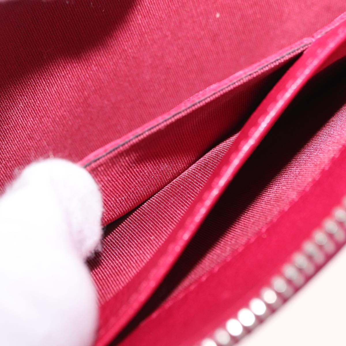 CHANEL Mademoiselle Matelasse Long Wallet Lamb Skin Red Silver CC Auth BA16010A