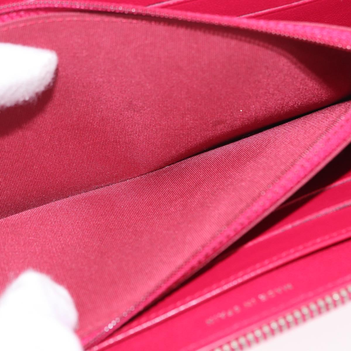 CHANEL Mademoiselle Matelasse Long Wallet Lamb Skin Red Silver CC Auth BA16010A