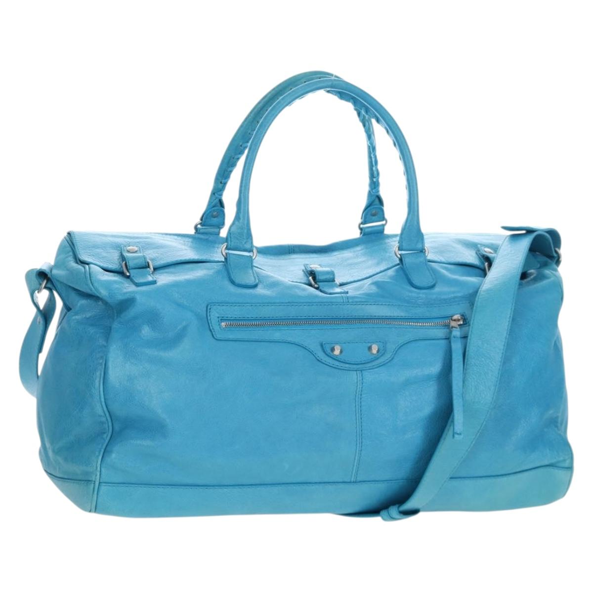 Balenciaga Classic Squash Bag Leather 2way Blue Silver 285698 Auth BA16025M