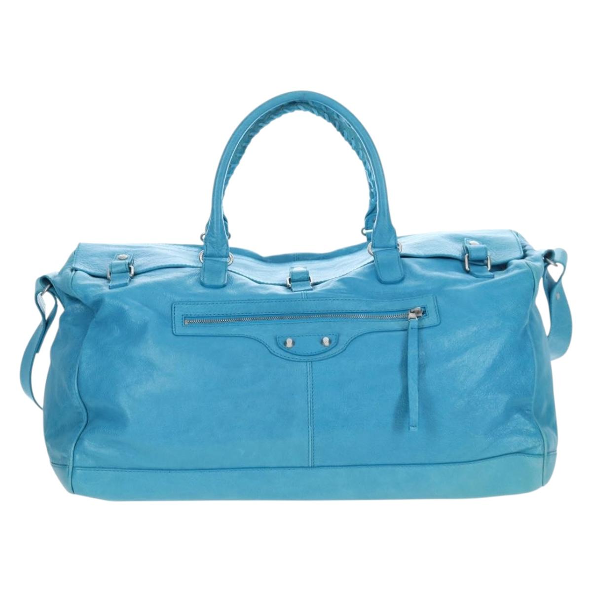 Balenciaga Classic Squash Bag Leather 2way Blue Silver 285698 Auth BA16025M
