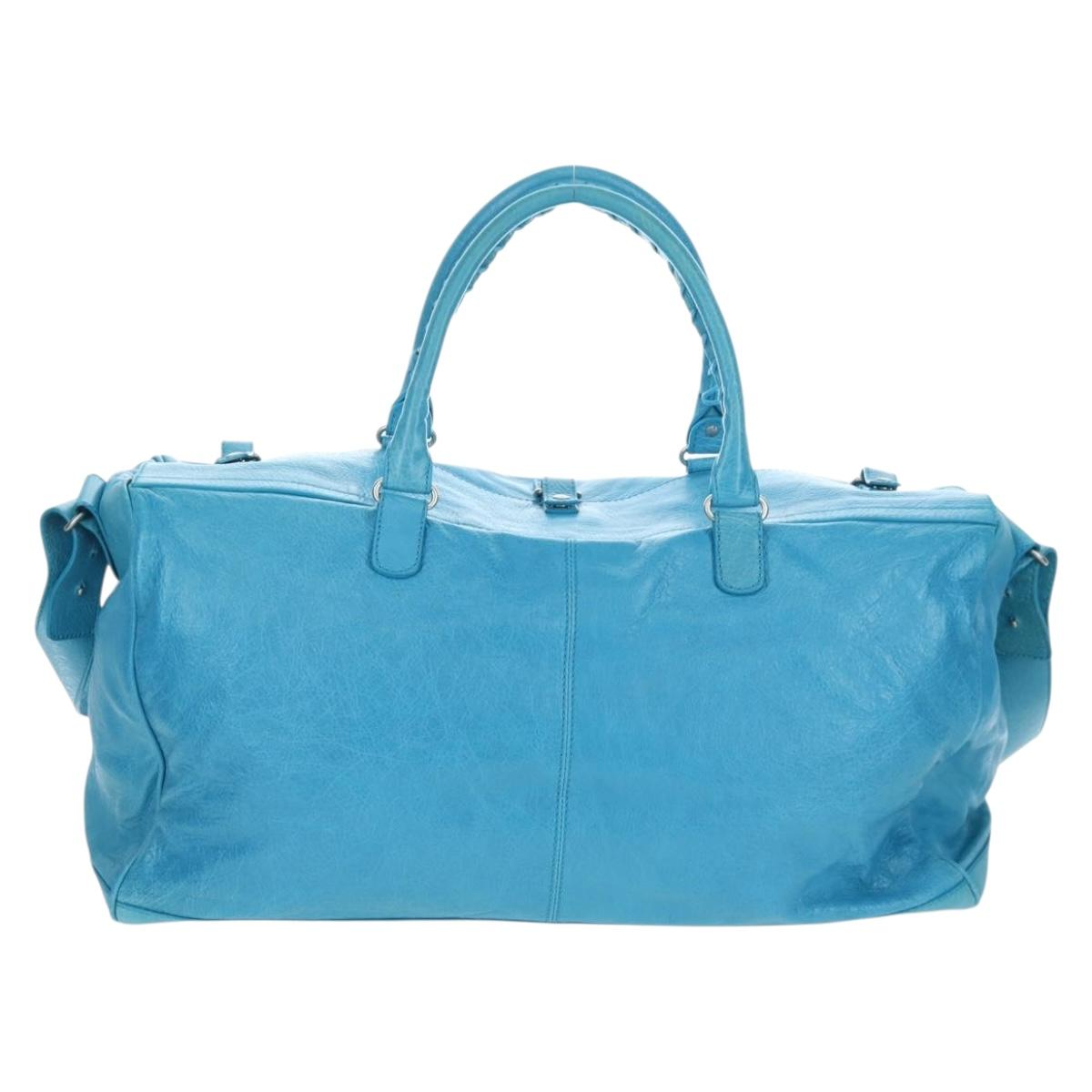 Balenciaga Classic Squash Bag Leather 2way Blue Silver 285698 Auth BA16025M