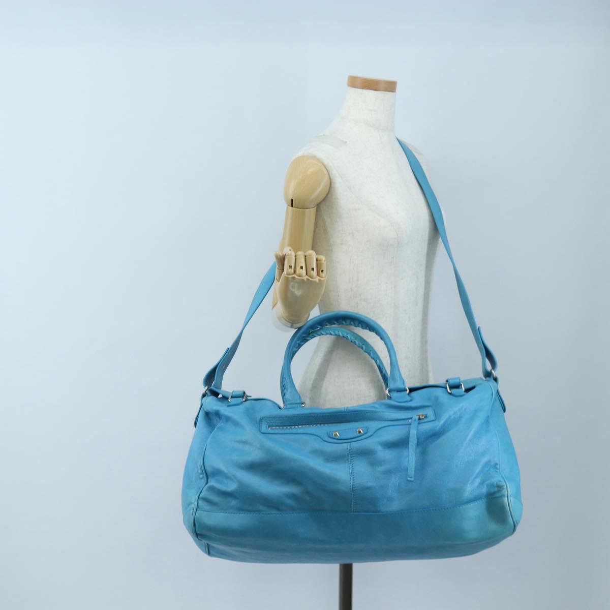 Balenciaga Classic Squash Bag Leather 2way Blue Silver 285698 Auth BA16025M