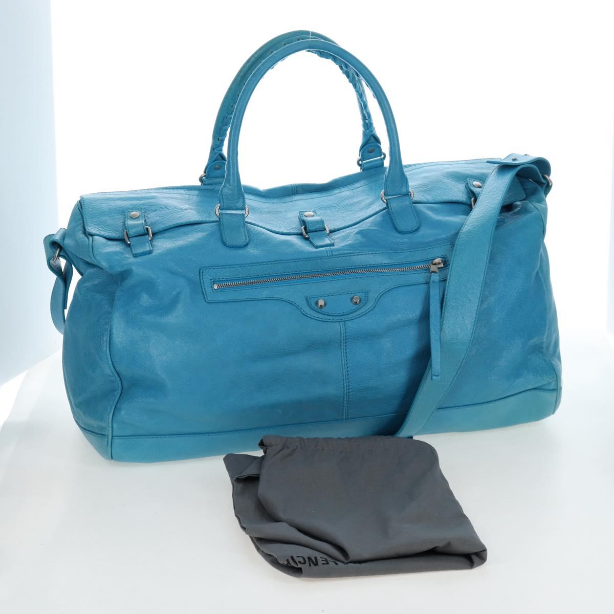 Balenciaga Classic Squash Bag Leather 2way Blue Silver 285698 Auth BA16025M