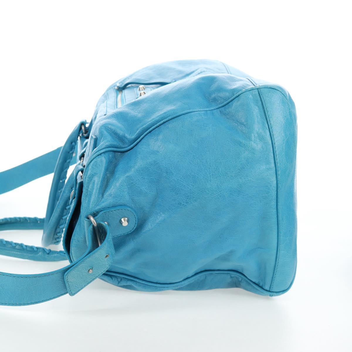 Balenciaga Classic Squash Bag Leather 2way Blue Silver 285698 Auth BA16025M