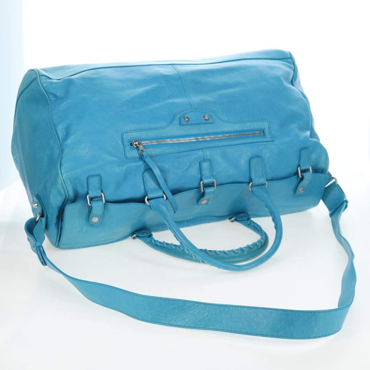 Balenciaga Classic Squash Bag Leather 2way Blue Silver 285698 Auth BA16025M