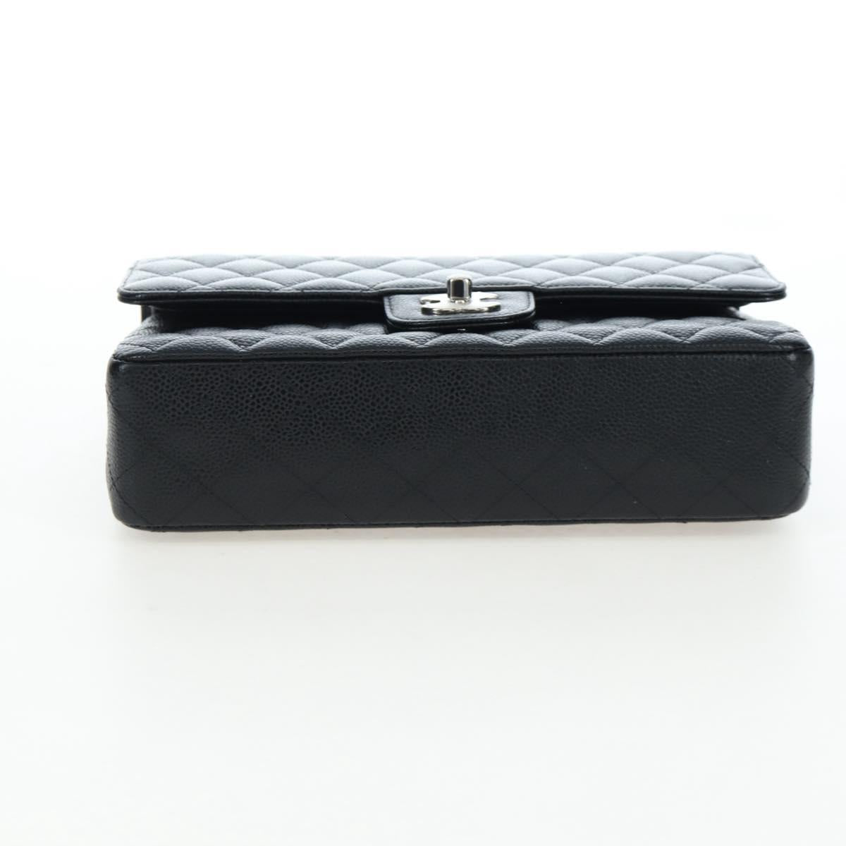 CHANEL Chain Matelasse 25 Bag Caviar Skin Black Silver CC Auth BA16031SV