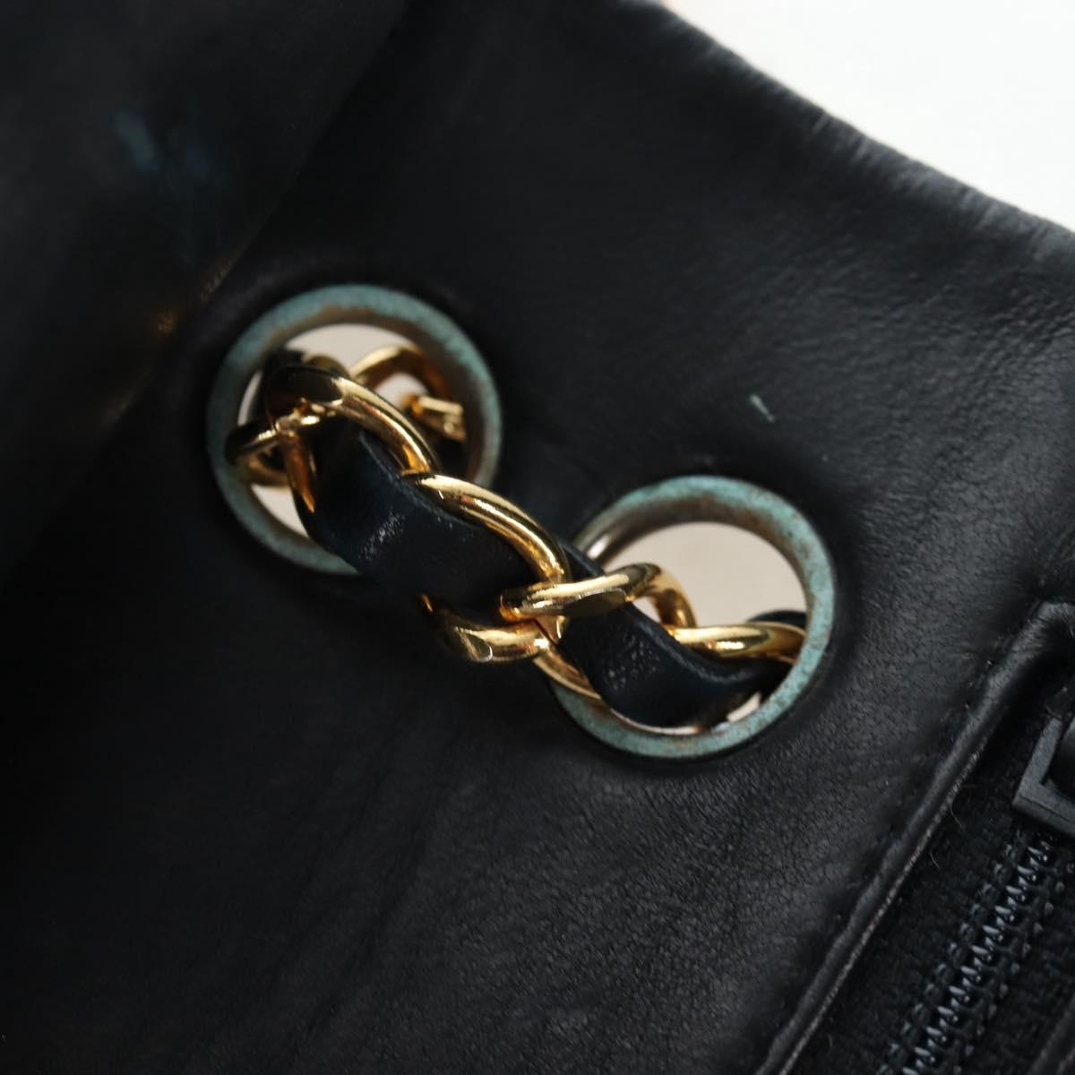 CHANEL Chain Matelasse 23 Shoulder Bag Lamb Skin Black Gold CC Auth BA16032SAV