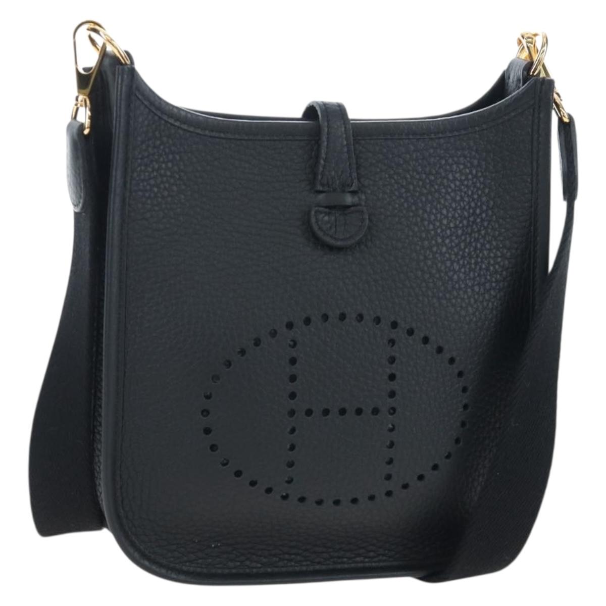 HERMES Evelyn 16 TPM Shoulder Bag Leather Black Gold Auth BA16042SV