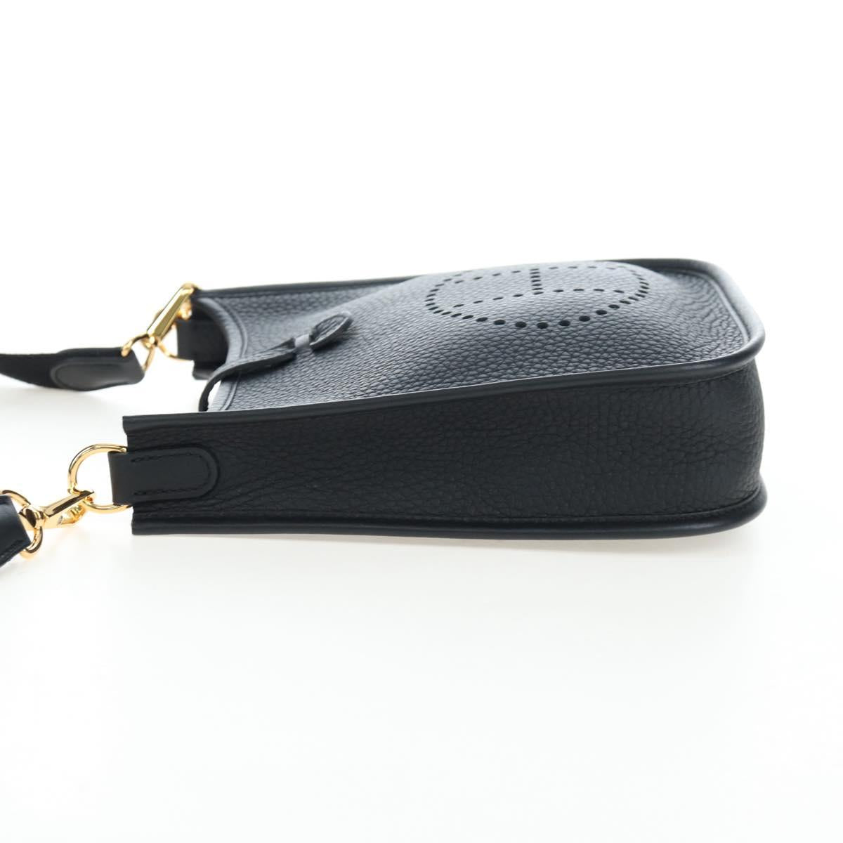 HERMES Evelyn 16 TPM Shoulder Bag Leather Black Gold Auth BA16042SV