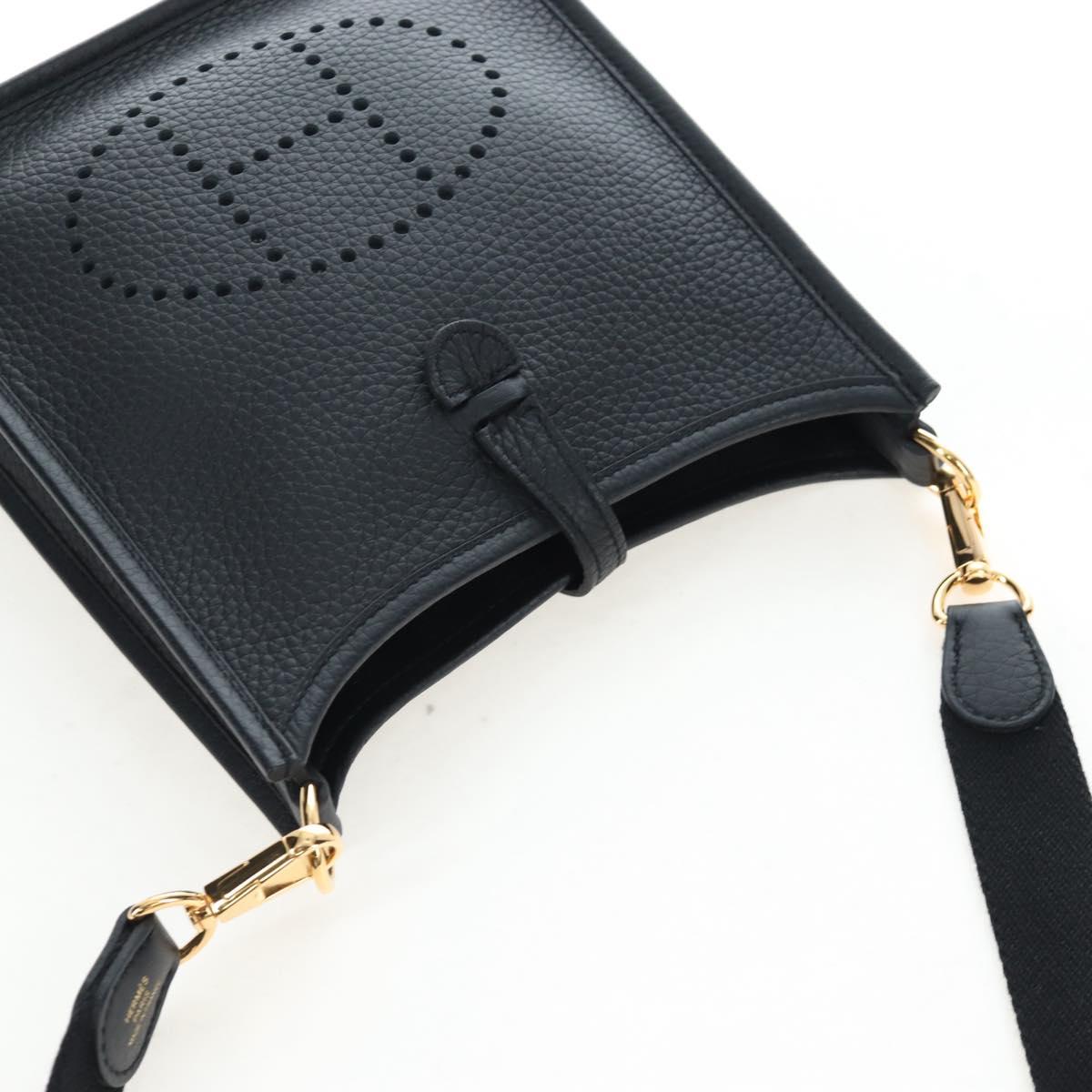 HERMES Evelyn 16 TPM Shoulder Bag Leather Black Gold Auth BA16042SV