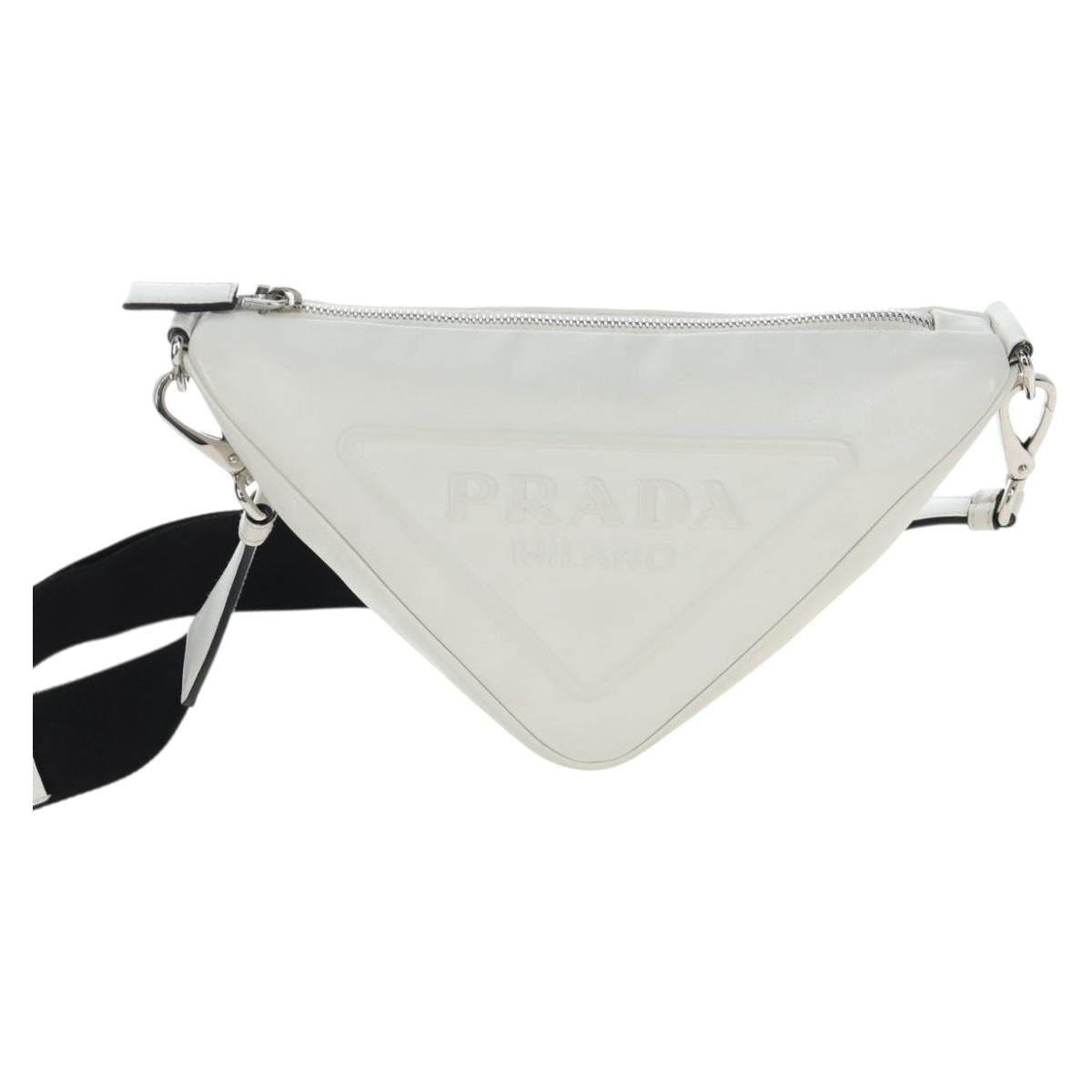 PRADA Shoulder Bag Leather White Silver Auth BA16048M