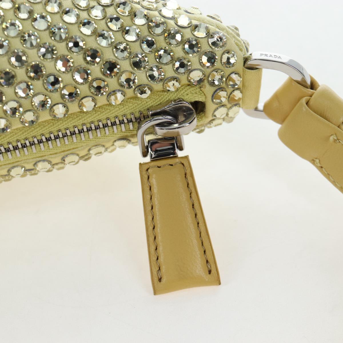 PRADA Shoulder Bag Satin Rhinestones Gold Auth BA16050M