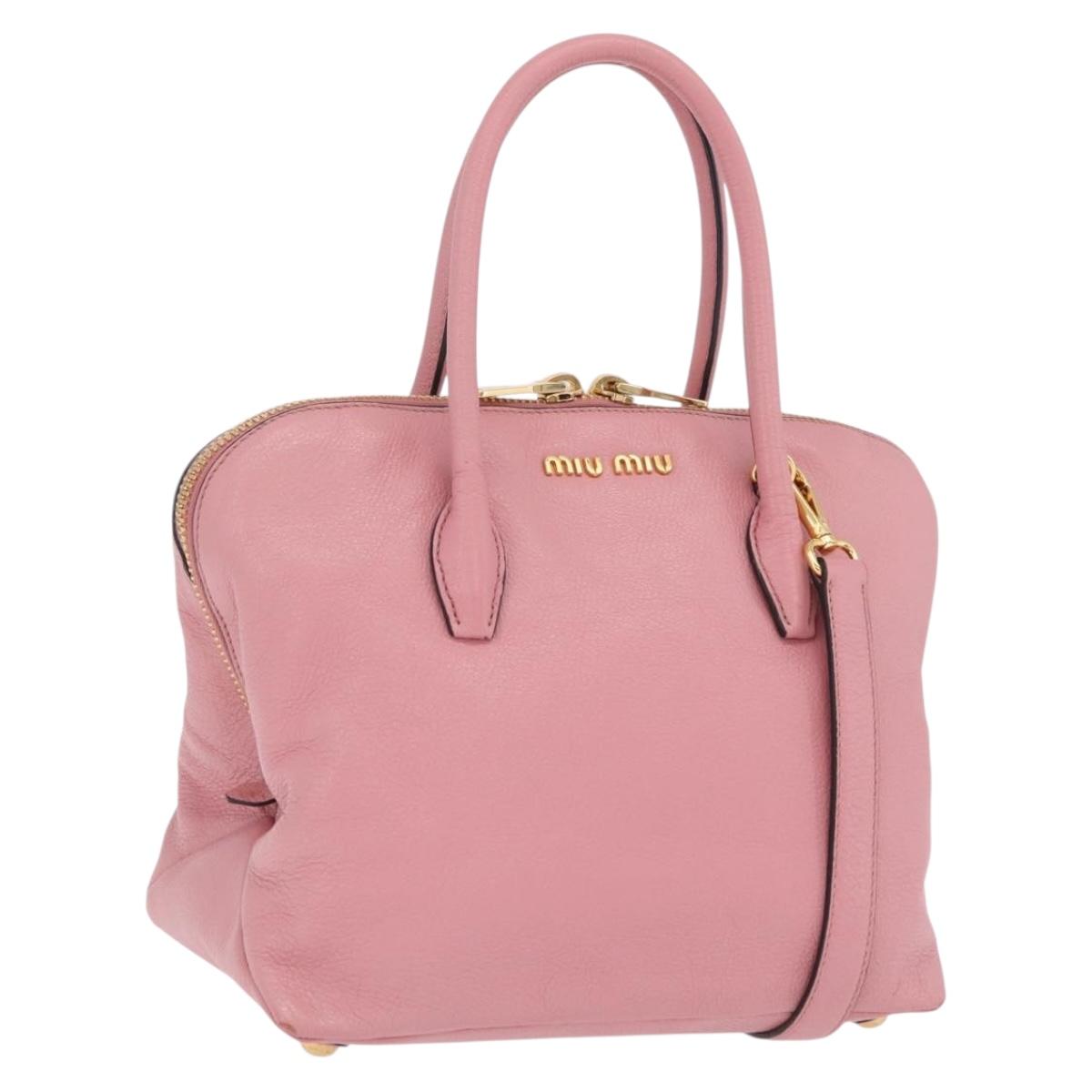 Miu Miu Hand Bag Leather 2way Pink Gold Auth BA16056A