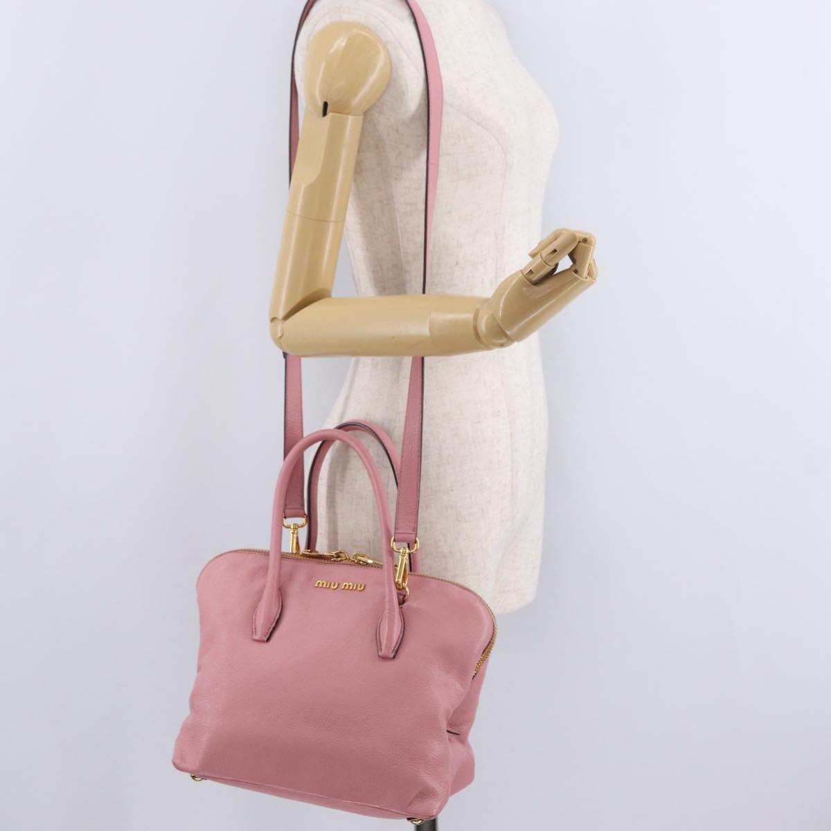 Miu Miu Hand Bag Leather 2way Pink Gold Auth BA16056A
