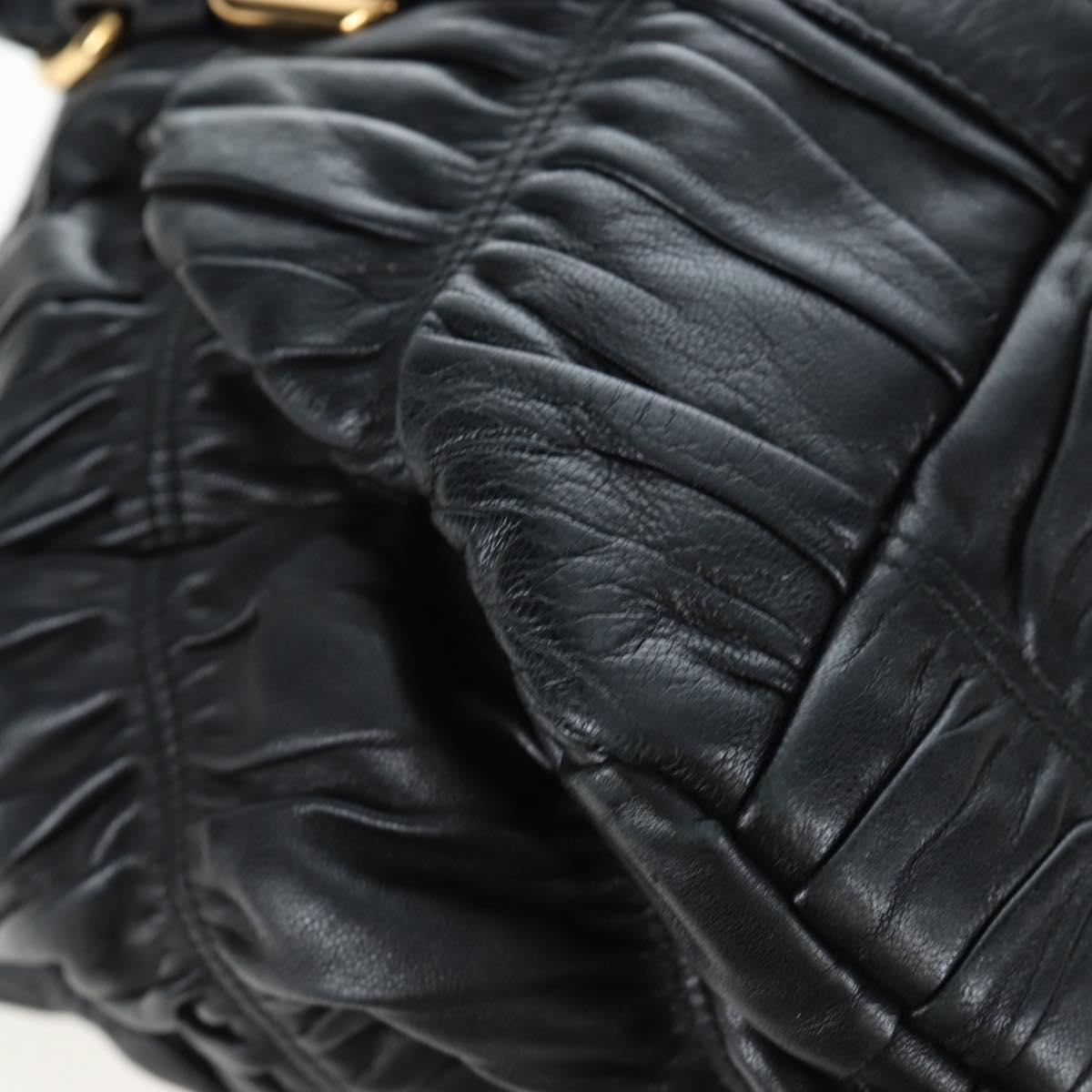 PRADA Gathered Tote Bag Leather Black Gold Auth BA16064SAV