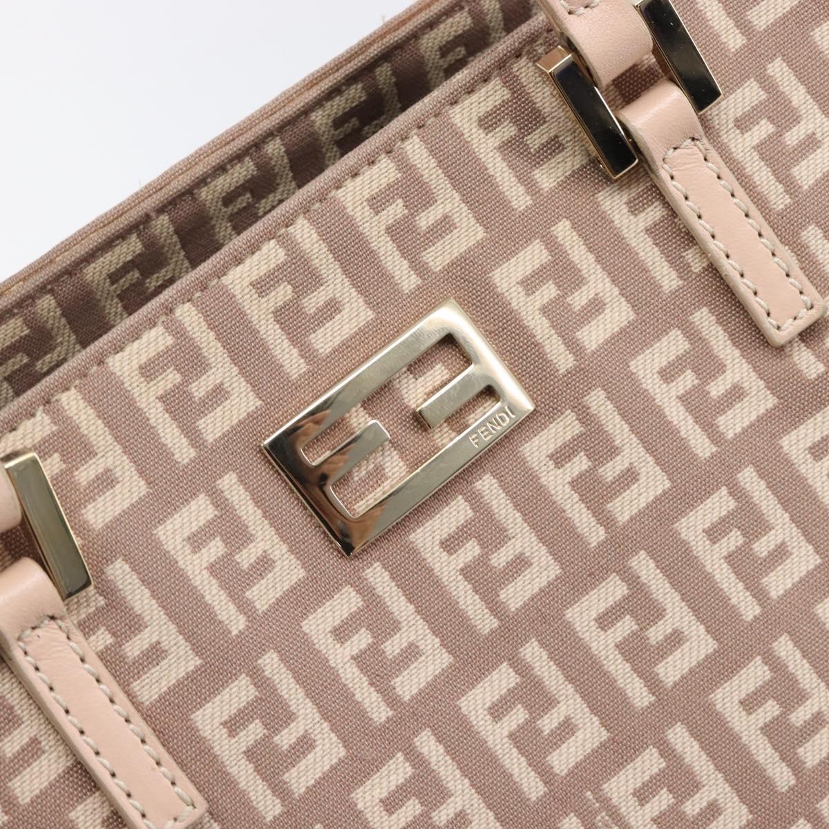 FENDI Zucchino Canvas Tote Bag Beige Gold Tone 8BH133 Auth BA16085